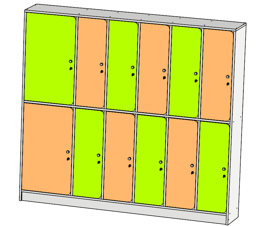 Шафа для роздягальні, одягу для дитячого садка, школи, з полицями та замками 12 — секційна, 18 мм ЛДСП ST-152, фото 1
