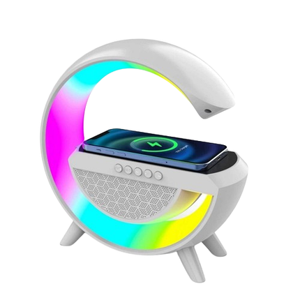 Нічник 3в1 з бездротовою зарядкою для телефона Bluetooth колонкою і будильником(15х15см), фото 1
