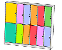 Шкаф для раздевалки, одежды для детского сада, школы, с полками и замками 12 - секционный, 18 мм ЛДСП ST-152 Основа белый. Фасад цветной.