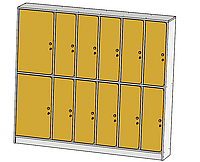 Шкаф для раздевалки, одежды для детского сада, школы, с полками и замками 12 - секционный, 18 мм ЛДСП ST-152 Основа оранж