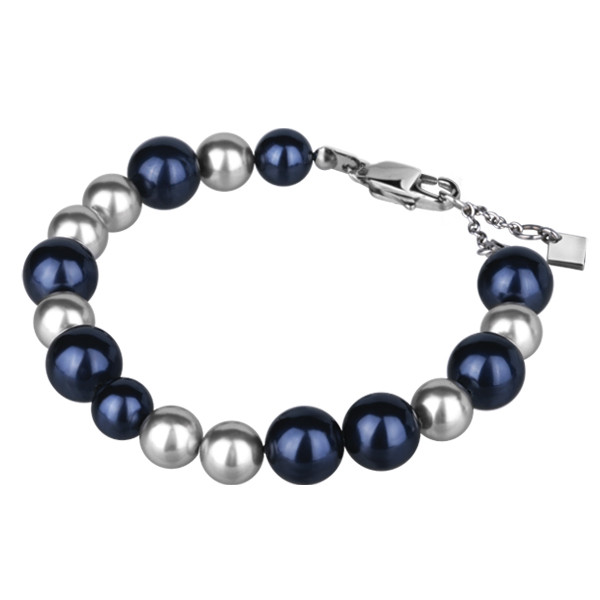 Жіночий браслет з ювелірної сталі Swarovski-Elements синій із сірими перлинами