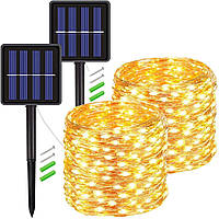Yiyicas 2 Pack Solar String Lights Outdoor, 10M 200 LED Copper Wire Solar Fairy Lights Outdoor