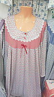 Женская трикотажная ночная рубашка большие размеры 54,56,58,60 с длинным рукавом