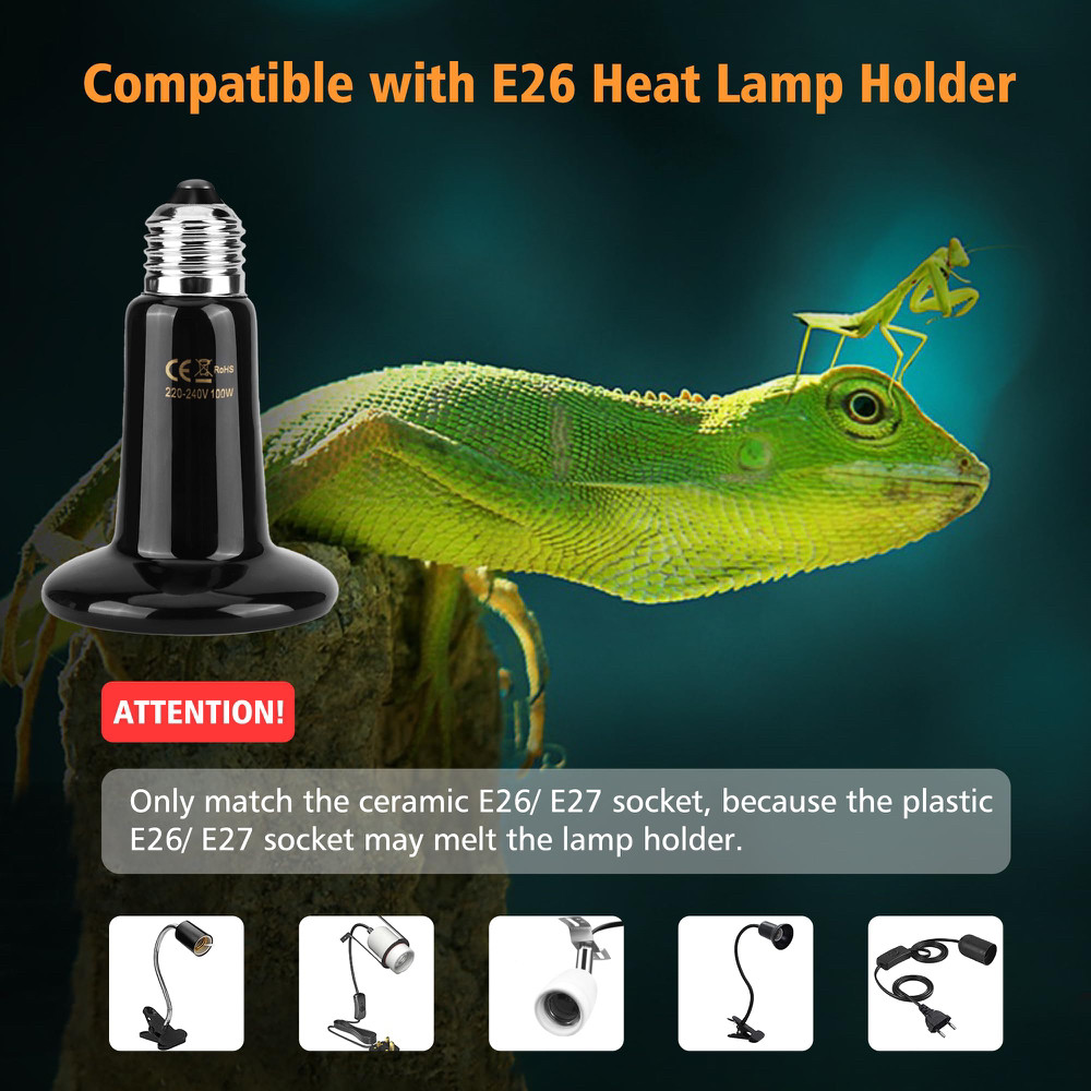 LEDGLE Террариумная тепловая лампа для рептилий, керамический тепловой излучатель 150 Вт - фото 4 - id-p1948626073