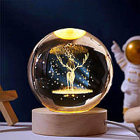 Декоративный 3D ночник хрустальный шар "Волшебный Олень" (AS-107986)