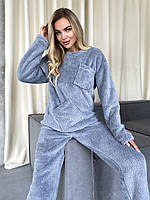 Тёплая махровая пижама женская: свитер с карманами и штаны серая 40-42 44-46 48-50 52-54 56-58 60-62
