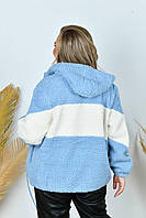 Короткий женский кардиган с капюшоном в больших размерах ткань барашек .пальто женское голубий