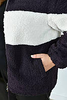 Короткий женский кардиган с капюшоном в больших размерах ткань барашек .пальто женское баклажан