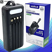 Портативний зарядний пристрій PowerBank Sunix PB-05 50000 mAh, Потужний Повербанк з ліхтариком і кабелями