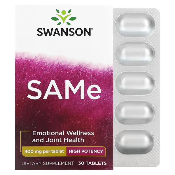 SAMe (S-аденозил-L-метіонін) 400 мг 30 таб гепатопротектор антидепресант Swanson USA