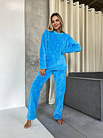 Тёплая махровая пижама женская голубая: свитер с карманами и штаны 40-42 44-46 48-50 52-54 56-58 60-62