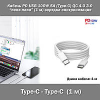 Кабель PD USB 100W 5A (Type-C) папа-папа (1 м) QC 4.0 3.0 цвет БЕЛЫЙ power charge Huawei Samsung Macbook заряд