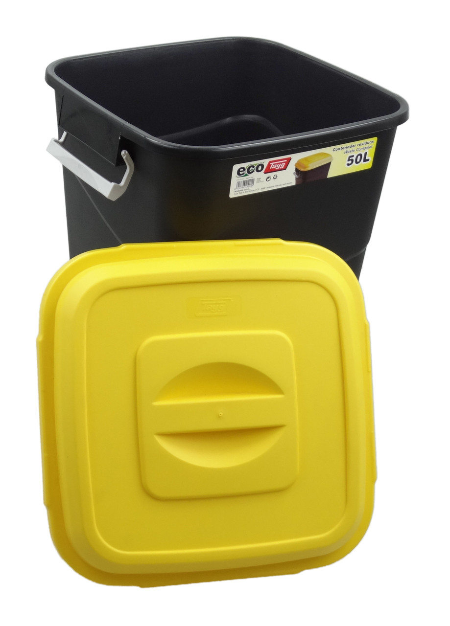 Бак-контейнер 75л для мусора EcoTayg (Испания) 60х40,2 h 56см, с желтой крышкой и ручками (411014) пластиковый - фото 3 - id-p1948692586