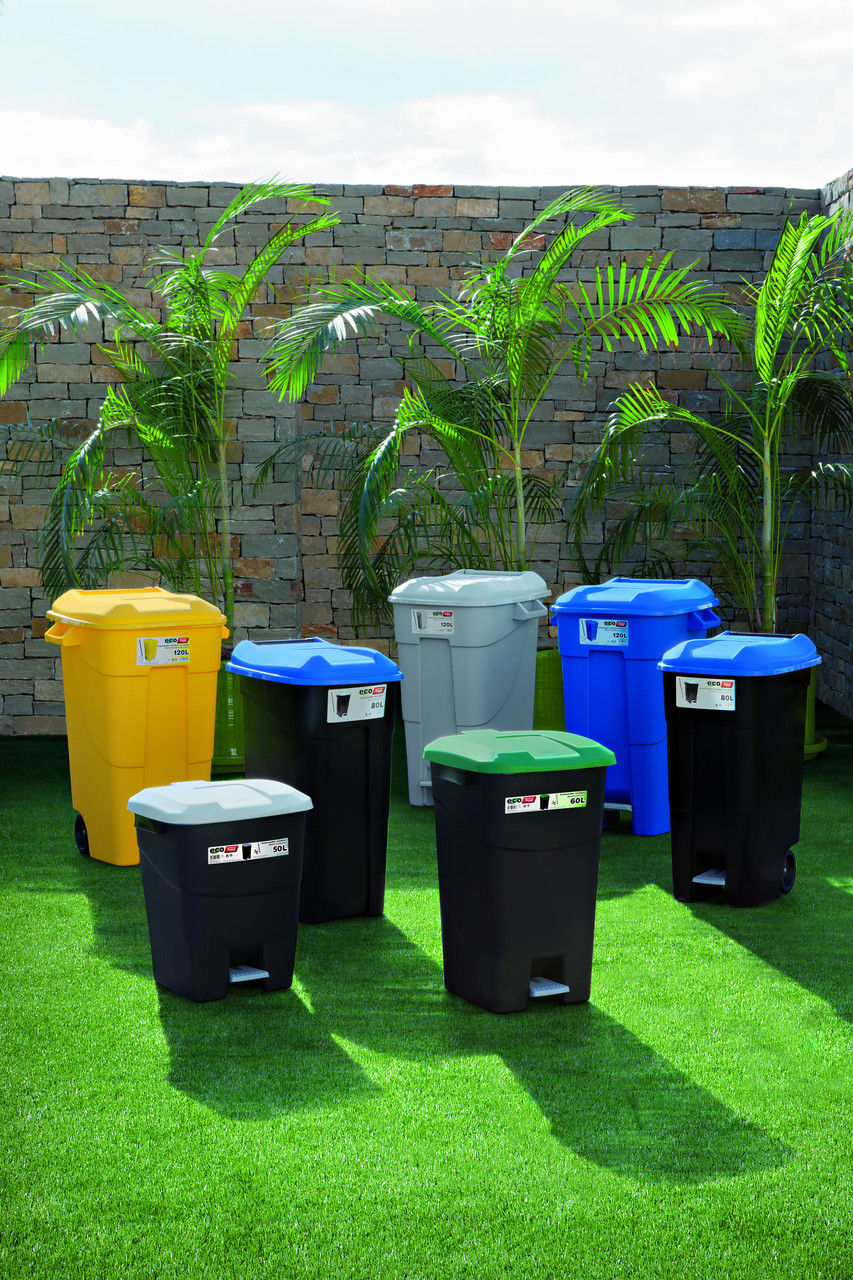 Бак-контейнер 75л для мусора EcoTayg (Испания) 60х40,2 h 56см, с желтой крышкой и ручками (411014) пластиковый - фото 5 - id-p1948692586