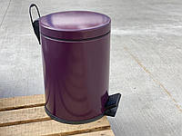Відро для сміття з педаллю кругле 12 л з нержавіючої сталі фіолетове 35см, діаметр 25см