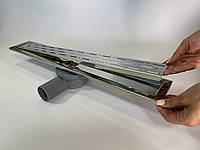 Душевой канал с решеткой и корпусом из нержавеющей стали, решетка "Дождь" 60см, поворотный сифон на 360°