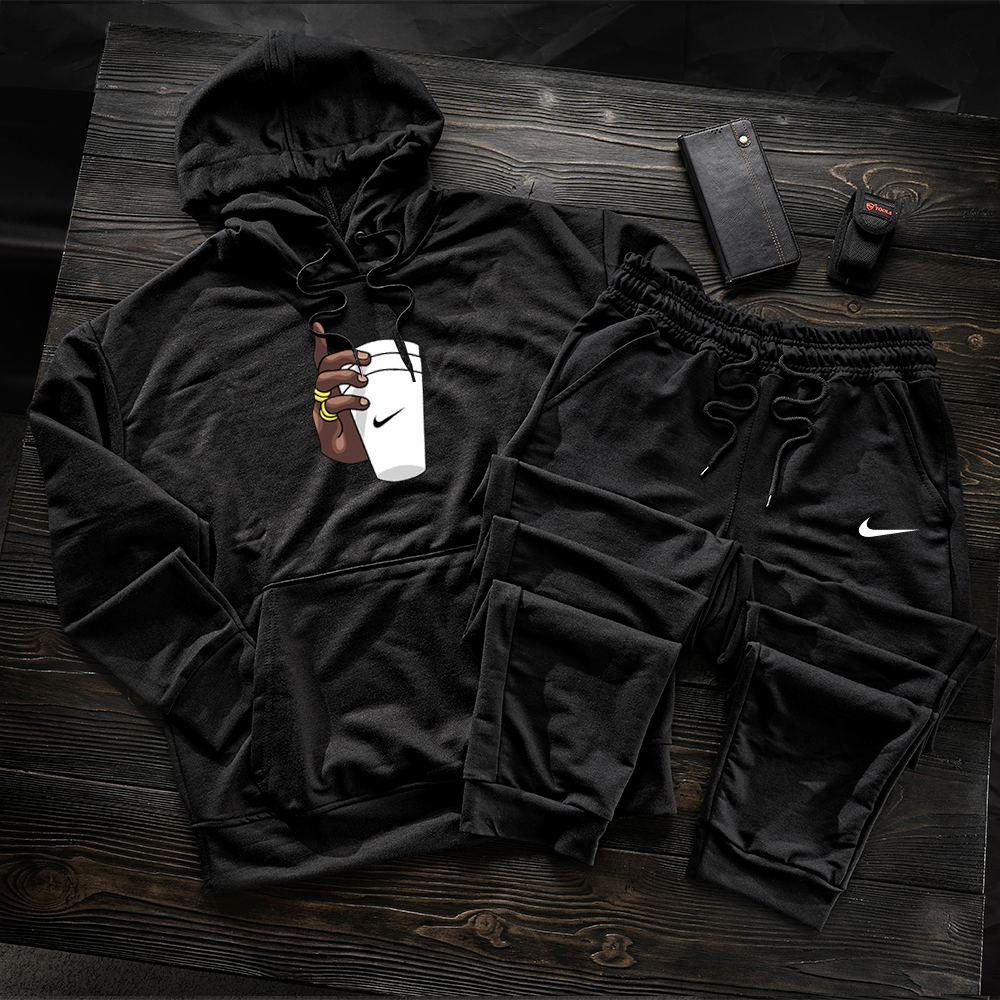 Спортивний костюм Nike чоловічий весняний осінній чорний комплект кофта штани трикотажний найк