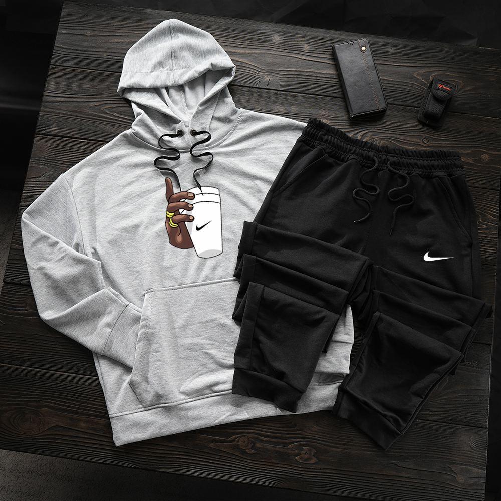 Спортивний костюм Nike чоловічий весняний осінній сірий-чорний комплект кофта штани трикотажний найк