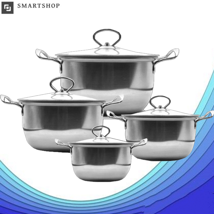 Набір каструль UNIQUE UN-5072 8 предметів (1.3/ 1.7/ 2.4/ 3.9 л.) - 4 каструлі з кришками з нержавіючої сталі