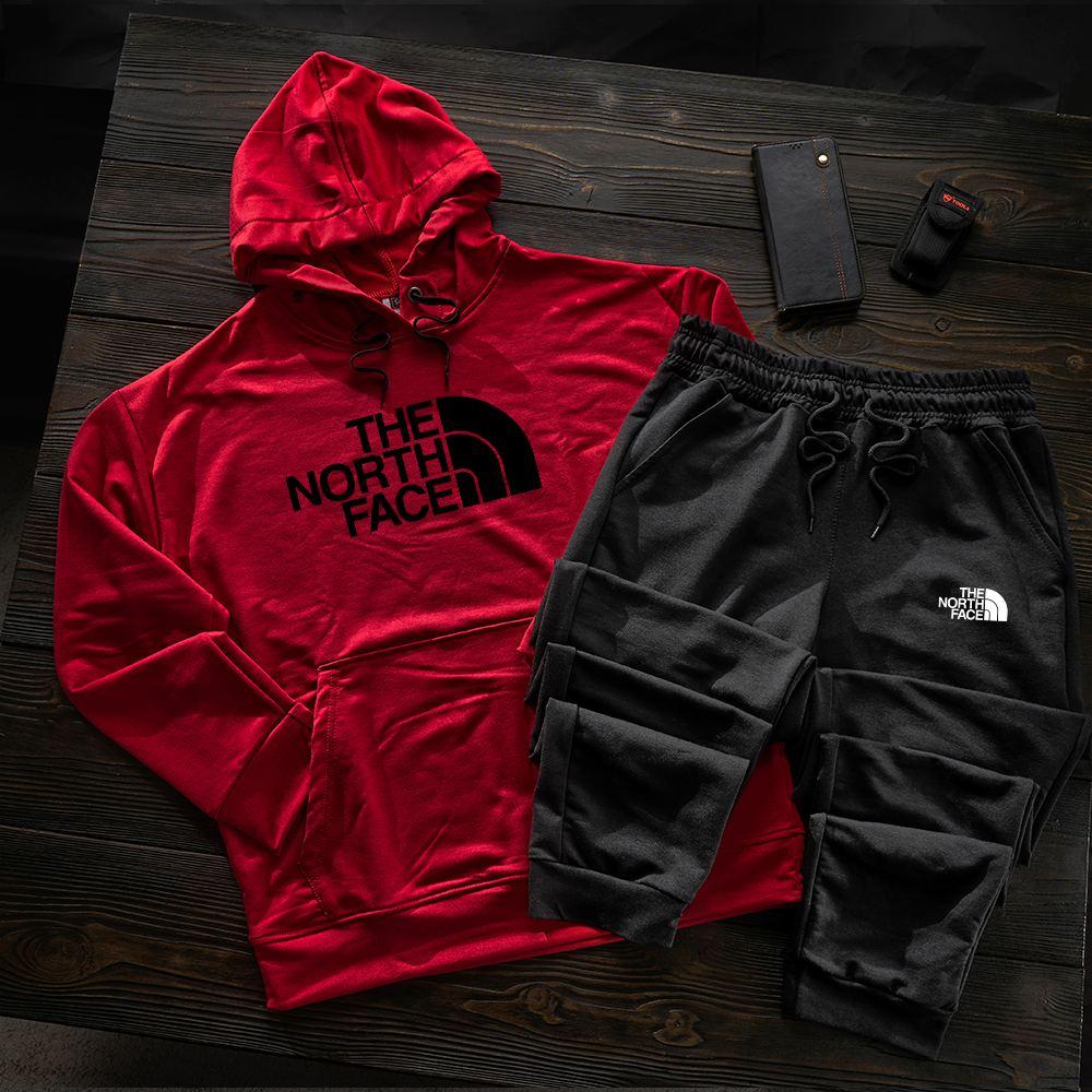 Спортивний костюм The North Face чоловічий весняний осінній червоний-чорний кофта брюки трикотажний норт фейс