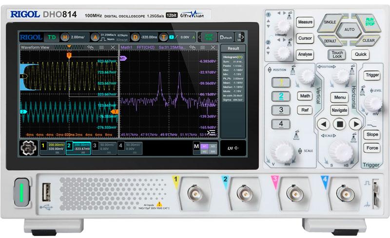 Rigol DHO814 осцилограф 4 х 100МГц, виборка: 1.25ГВ/с, роздільність: 12 Bit, пам'ять: 25 Mpts, декодування: