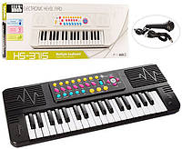 Синтезатор HS3715A-22A Черный / Белый, 37 клавиш, микрофон, демо, 8 ритмов, запись, USB, на батарейках,