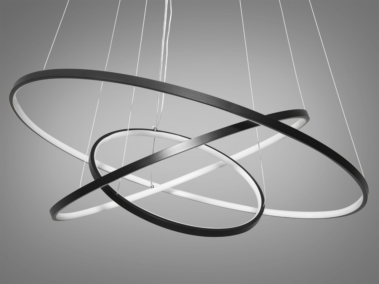 Підвісна чорна люстра кільця MD9079-3BK-800+600+400 dimmer, фото 1