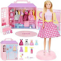 Будиночок-гардеробна пластикова для одягу та лялька з набором одягу Iso Trade