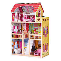 Дерев'яний ляльковий будиночок Ecotoys 3 поверхи + меблі