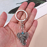 Брелок на ключи обьемный металл серебристый слон слоник с бирюзовым пластик