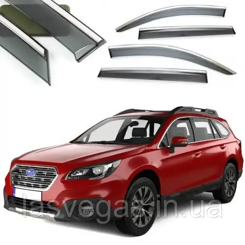 Дефлектори вікон з хром молдингом, вітровики Subaru Outback 2015-, фото 1
