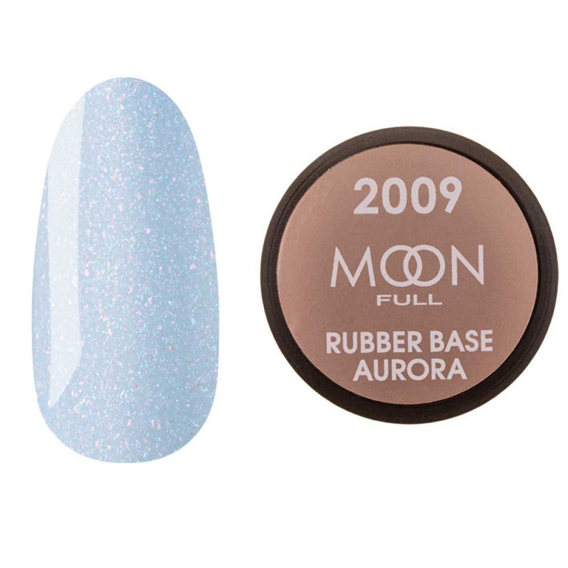 База каучукова з шимером MOON FULL AURORA Shimmer Rubber Base No2009, 15 мл, світло-блакитний