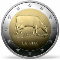 Монета номіналом 2 євро 2016 «Бура корова» Латвія “Brown cow”, фото 1