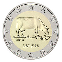 Монета номіналом 2 євро 2016 «Бура корова» Латвія “Brown cow”, фото 3