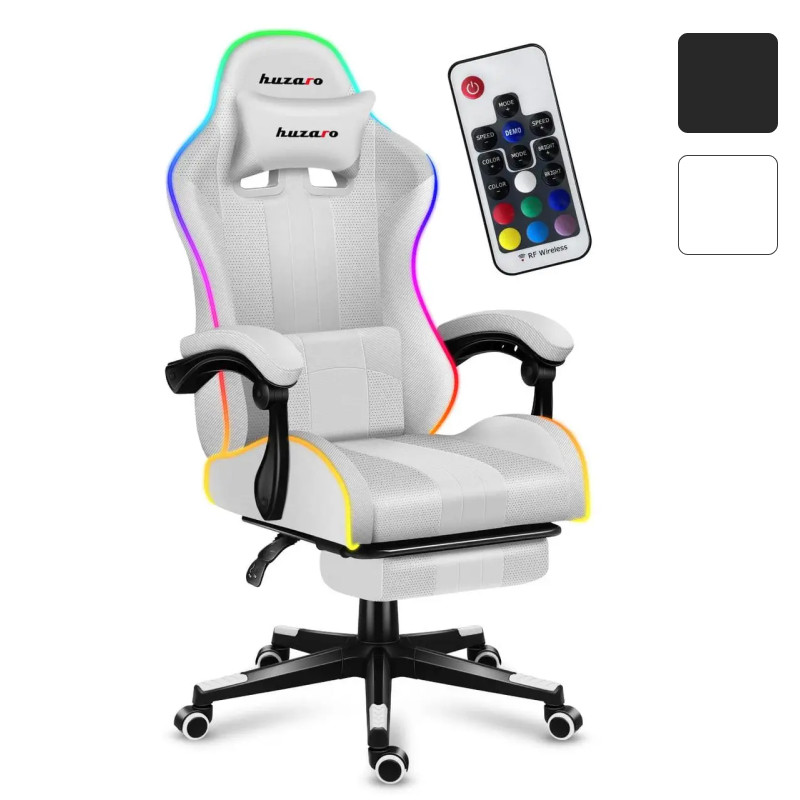 Крісло комп'ютерне геймерське HUZARO Force 4.7 RGB тканина + підсвітка + пульт ДК для геймерів W_2035 Білий, фото 1