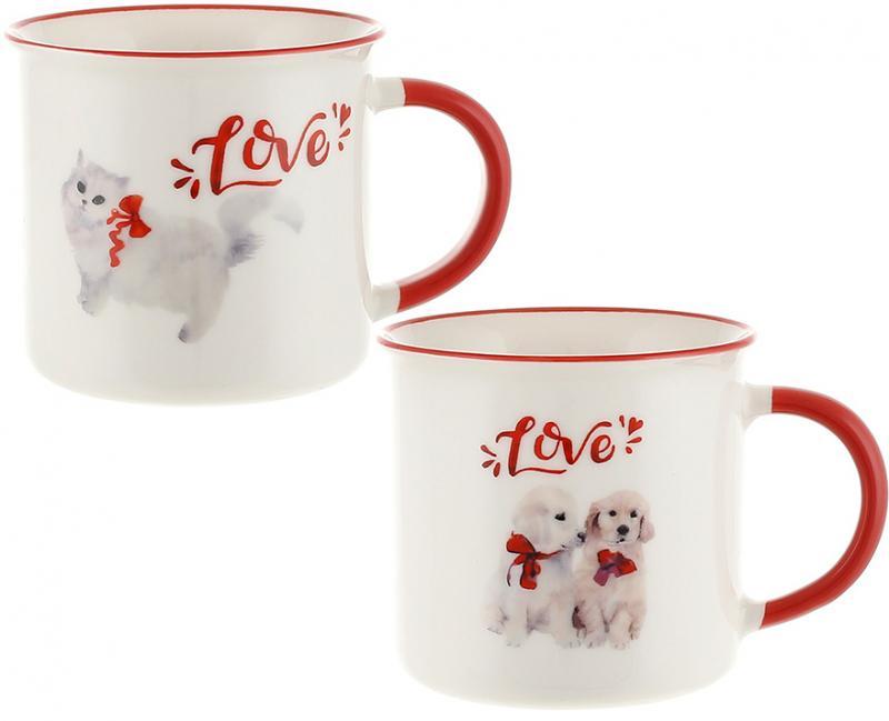 Набір 2 порцелянові кухлі "Милі Звірята" 350 мл, котики та цуценята, фото 1