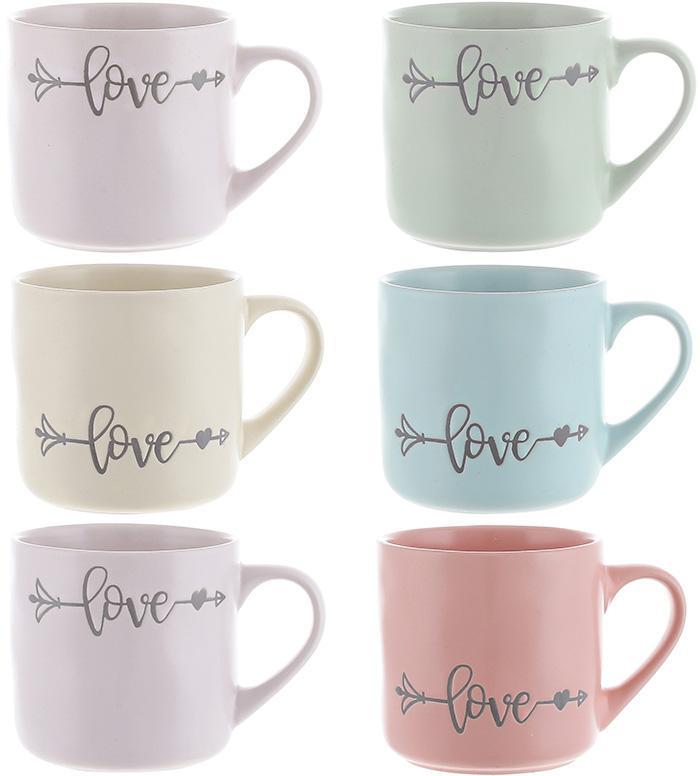 Набір 6 порцелянових кухлів "Love Arrow" 400 мл, різнобарвний кухля в пастельних кольорах, фото 1