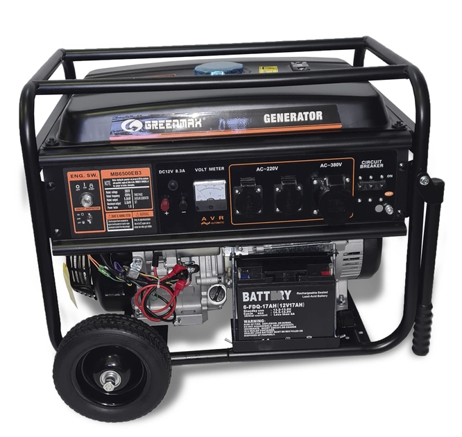 Генератор ГАЗ/бензиновий GREENMAX MB6500EB3 5.0/5.5 кВт, трифазний, з електрозапуском