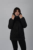 Стеганая женская укороченная куртка черного цвете еврозима, осень-зима