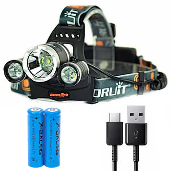 Ліхтар налобний RJ 3000 Т6, 2 акумулятори / Акумуляторний ліхтарик