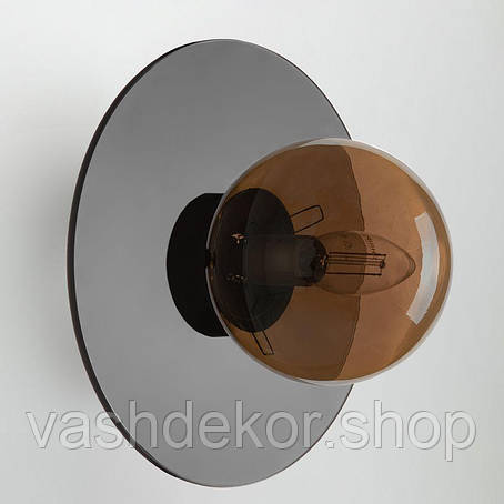 Бра дзеркальне з круглим скляним плафоном колір чорний дим Е14 23х23х19 см, фото 2