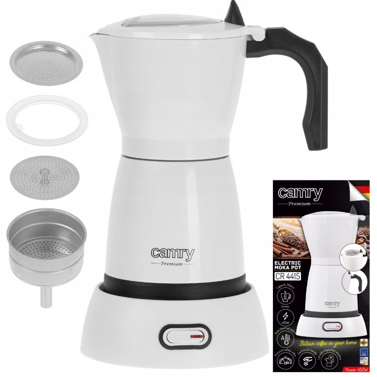 Електрична гейзерна кавоварка Camry CR 4415w Moka (300 мл, 480 Вт, Польща), фото 1