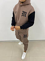 Теплый мужской коричневый спортивный прогулочный костюм Турецкий трехниточный футер с начесом: Штаны и Худи