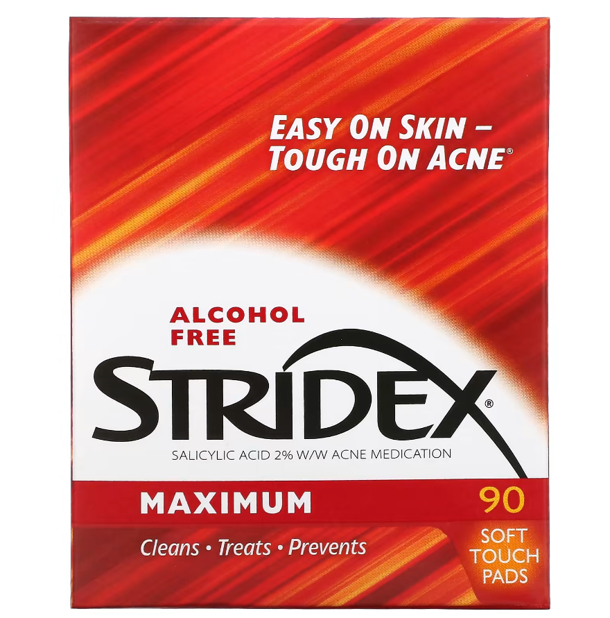 Stridex, Single-Step, контроль акне, максимальна дія, без спирту, 90 м’яких подушечок