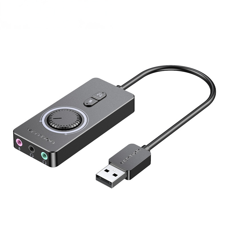 USB Аудіо Конвертер Vention 1м з Трьома 3.5мм Роз'ємами і Мікрофонною Підтримкою, 16біт/48кГц, Стерео, Гучність Регулюється Чорний