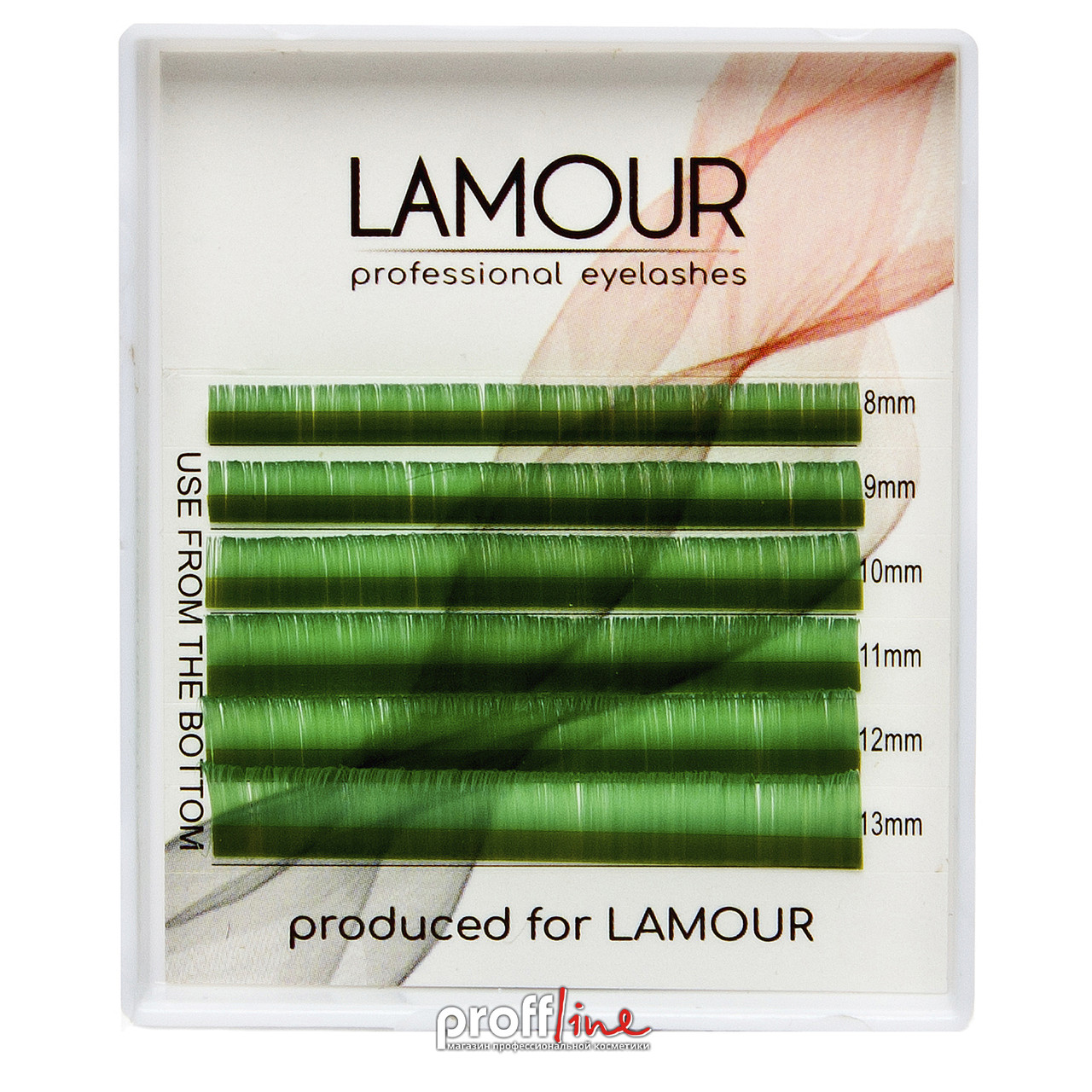 Вії для нарощування Lamour mini Color MIX зелені 0.10 R (8-13)