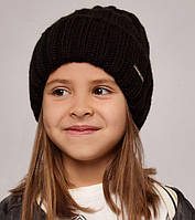 Черная детская шапка для девочки на флисе