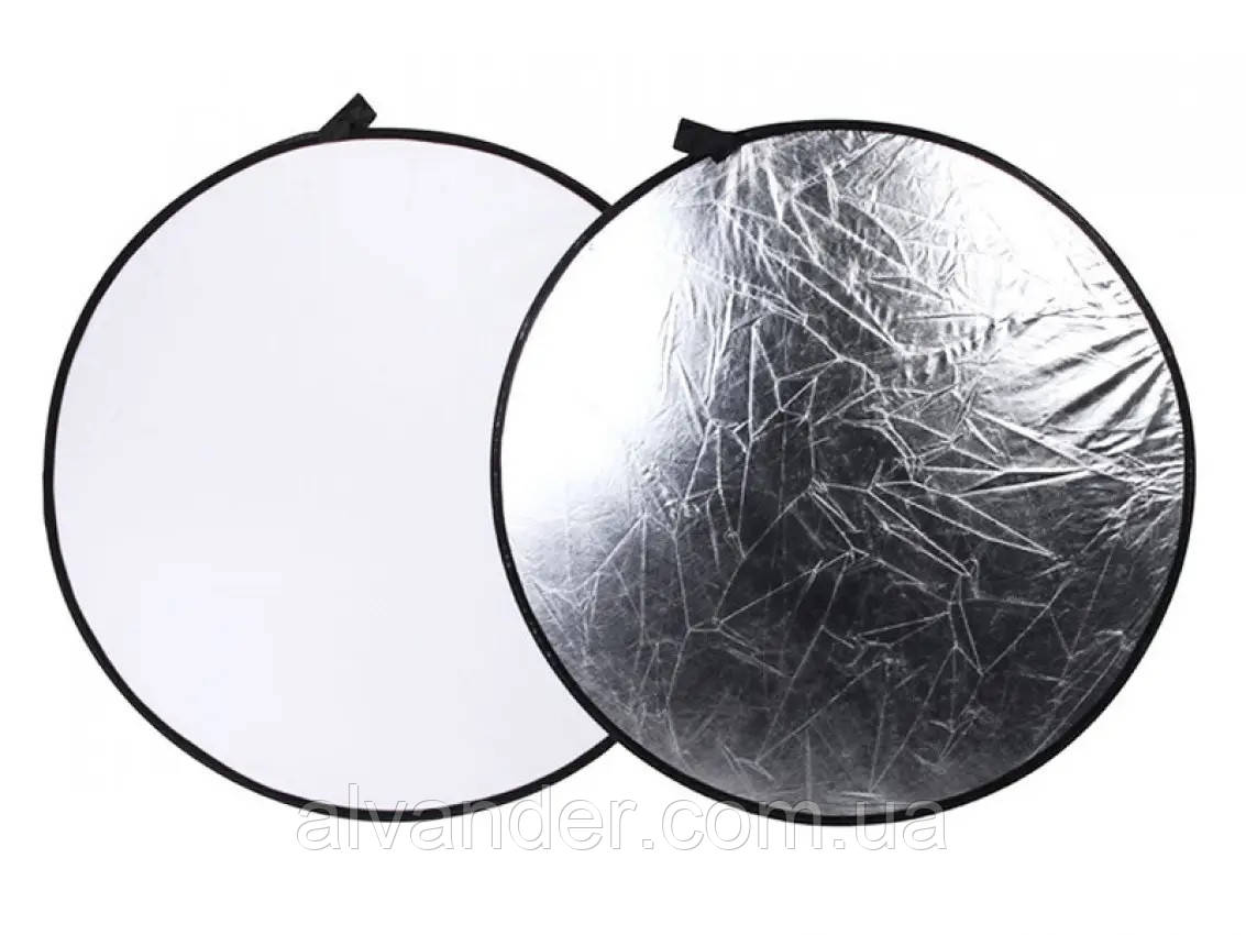 Відбивач для фото рефлектор діаметром 110 см 2 в 1 сріблястий/білий