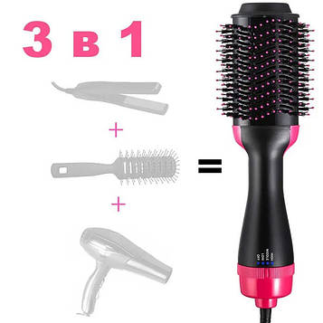 Фен Щітка гребінець 3в1 One step Hair Dryer 1000 Вт 3 режими випрямляч для укладання волосся стайлер з функцією іонізації