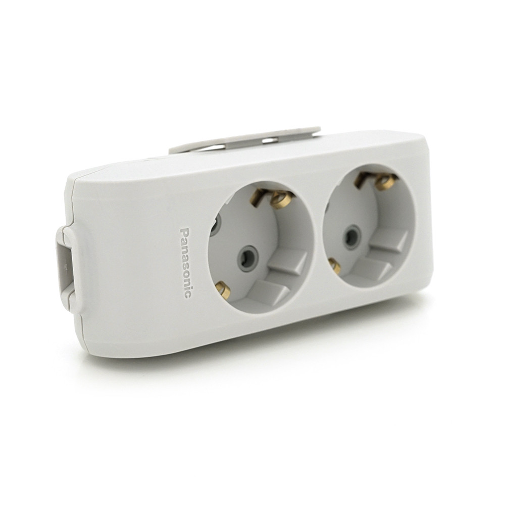 Колодка Panasonic X-tendia із заземленням 2 гнізда, з захистними шторками, сіра, фото 1